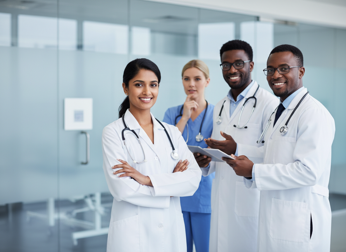 Portrait of a healthcare professional in a white coat